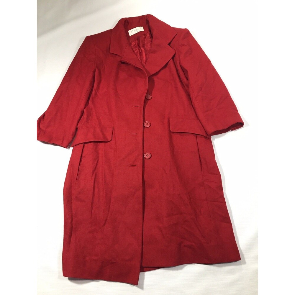 Vintage J. Hilary Women’s Red 100% Wool Lined Pockets Long Coat Size 14p